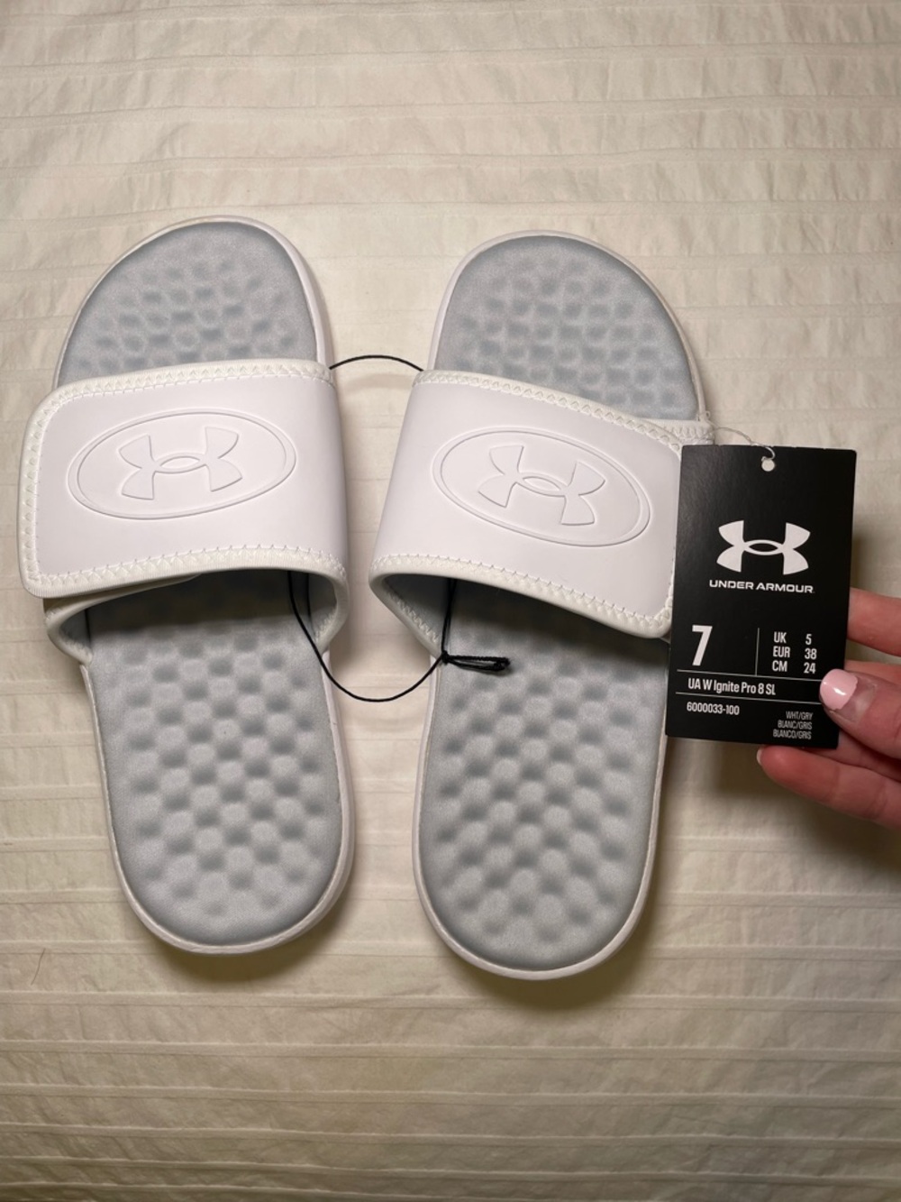 Under Armour White Slip-On Adjustable Slide Sandals